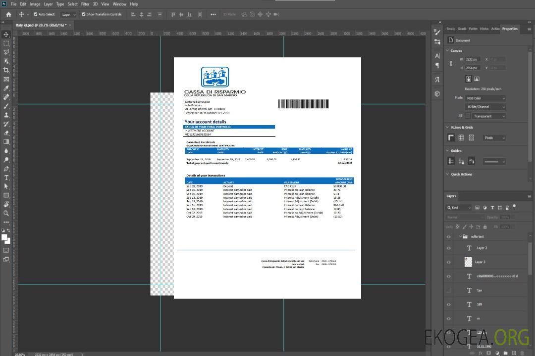 Relevé bancaire de Saint-Marin Cassa di Risparmio template Relevé bancaire de Saint-Marin Cassa di Risparmio template